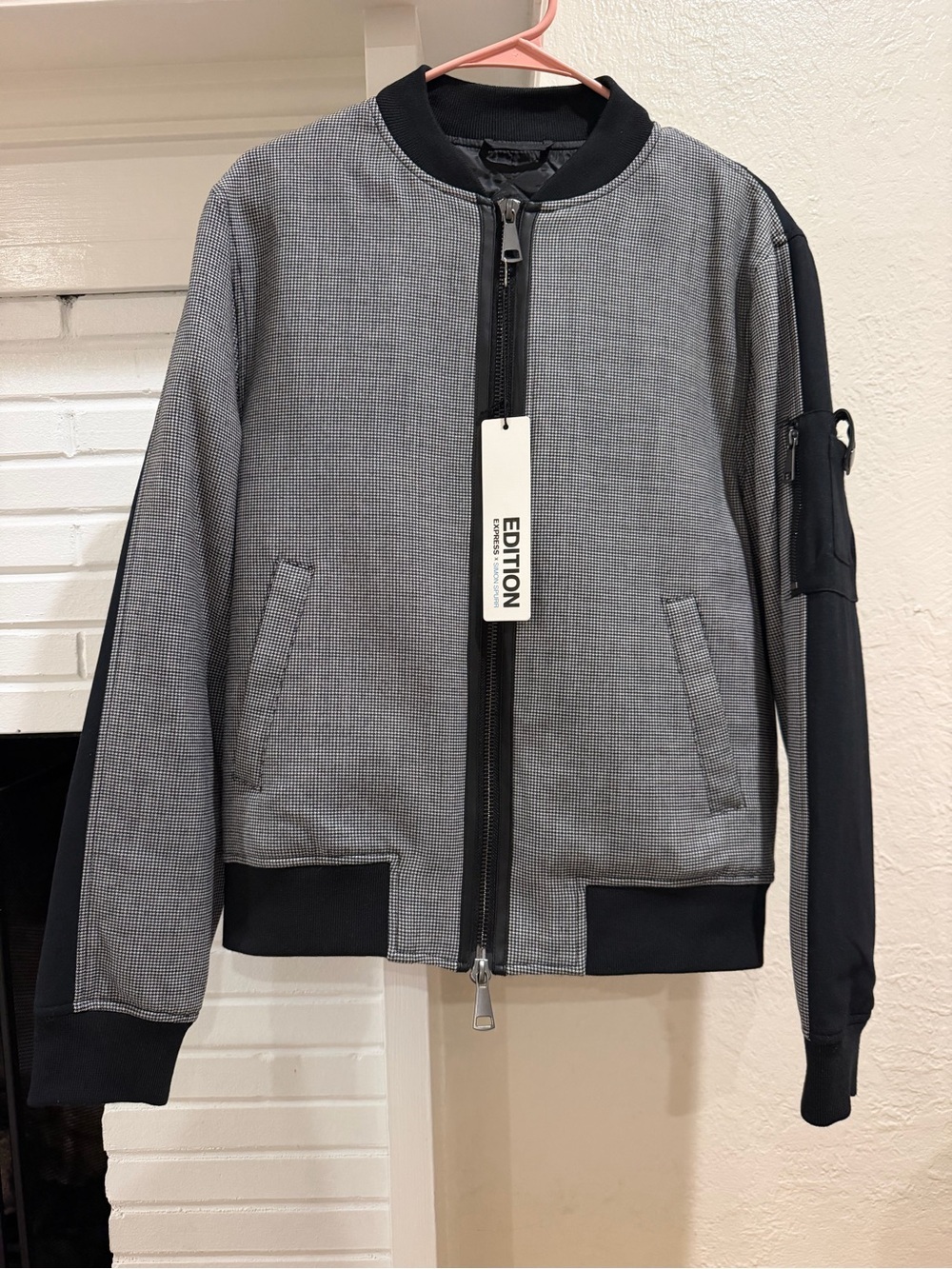 NWT Express X Simon Spurr Men's Black & Gray Bomber Jacket Small Wool Blend